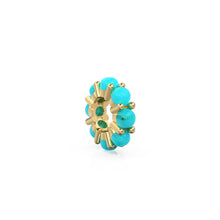 Load image into Gallery viewer, 10mm Sleeping Beauty Turquoise Solid Gold Bead Spacer Finding, Designer 14k Turquoise Spacer, Gold Finding, Gemstone Solid Gold Beads