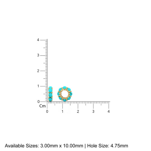 10mm Sleeping Beauty Turquoise Solid Gold Bead Spacer Finding, Designer 14k Turquoise Spacer, Gold Finding, Gemstone Solid Gold Beads - Jalvi & Co. 