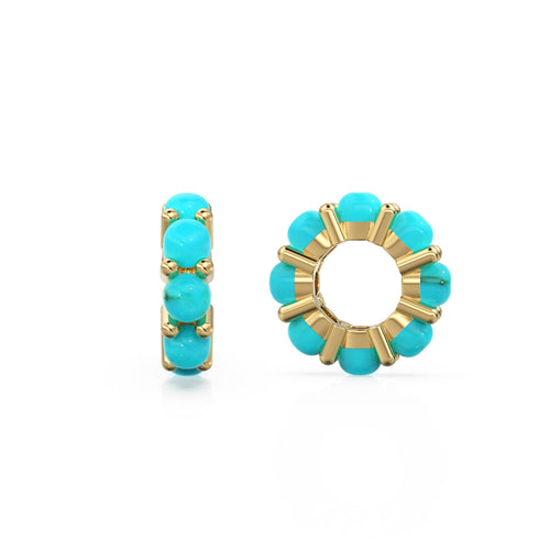 10mm Sleeping Beauty Turquoise Solid Gold Bead Spacer Finding, Designer 14k Turquoise Spacer, Gold Finding, Gemstone Solid Gold Beads - Jalvi & Co. 