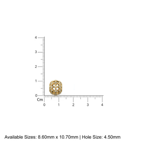 3 row Diamond 18k Solid Gold Large Hole Beads / Jewelry Making Findings for Necklace or Charm Bracelet