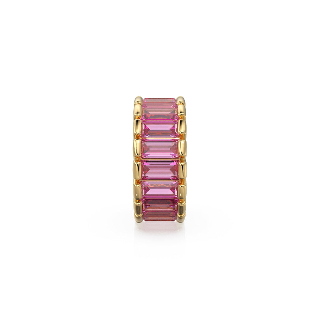 14k Baguette Pink Tourmaline Gold Bead / Tourmaline Rondelle Bead / Tourmaline European Bead / Solid Gold Tourmaline Enhancer Spacer Finding