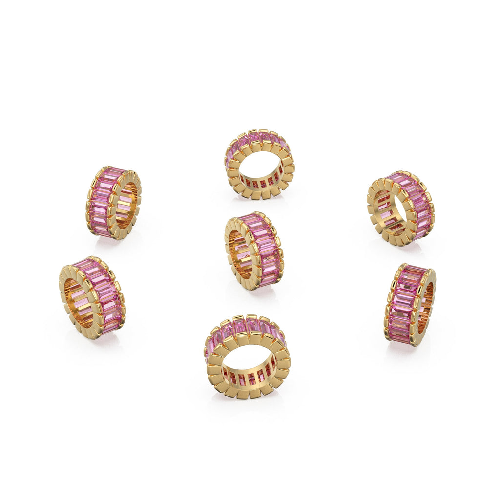 14k Baguette Pink Tourmaline Gold Bead / Tourmaline Rondelle Bead / Tourmaline European Bead / Solid Gold Tourmaline Enhancer Spacer Finding - Jalvi & Co. 