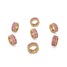 Load image into Gallery viewer, 14k Baguette Pink Tourmaline Gold Bead / Tourmaline Rondelle Bead / Tourmaline European Bead / Solid Gold Tourmaline Enhancer Spacer Finding