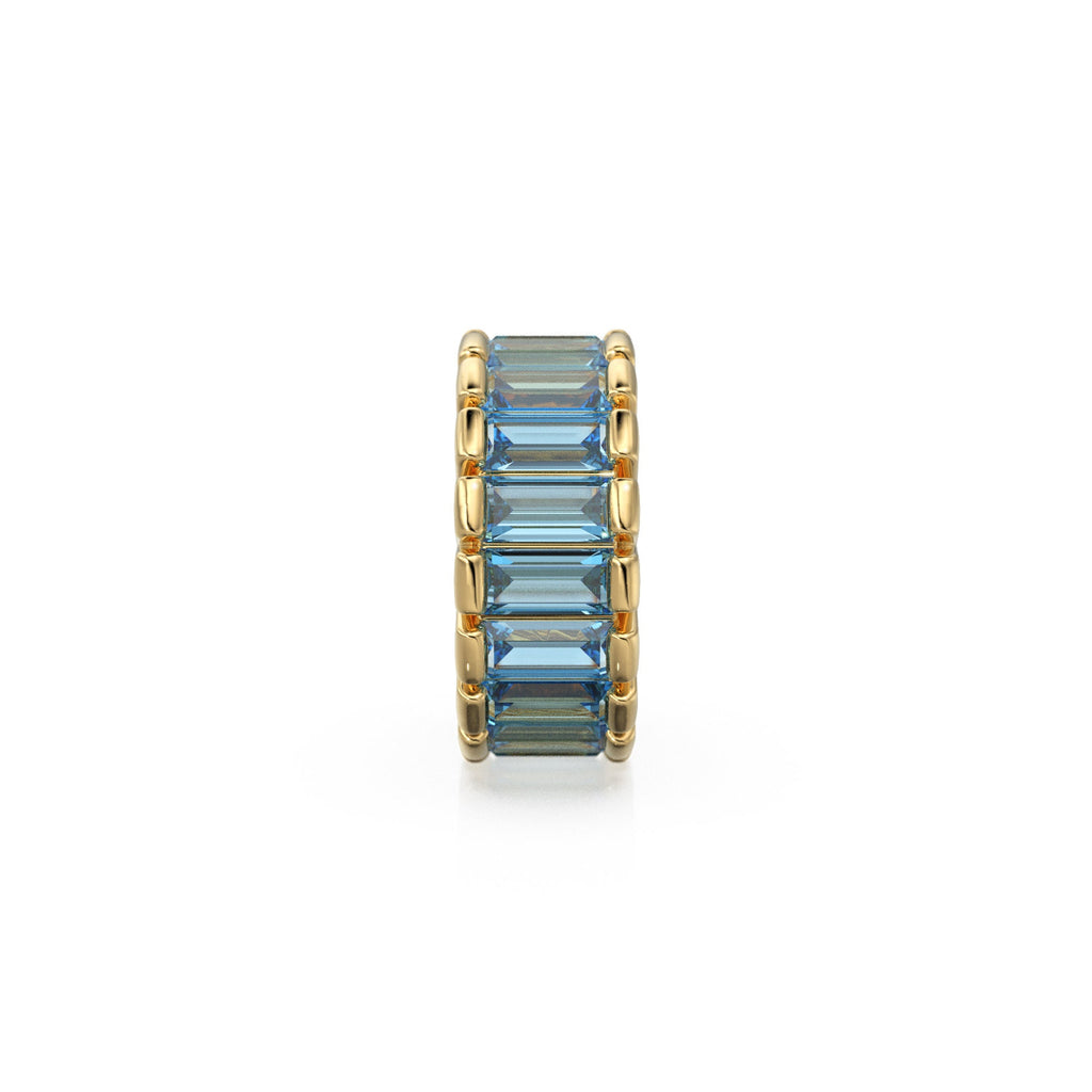 14k Real Baguette Blue Topaz Gold Bead / Blue Topaz Rondelle Bead / Blue Topaz European Bead / Solid Gold Blue Topaz Enhancer Spacer Finding