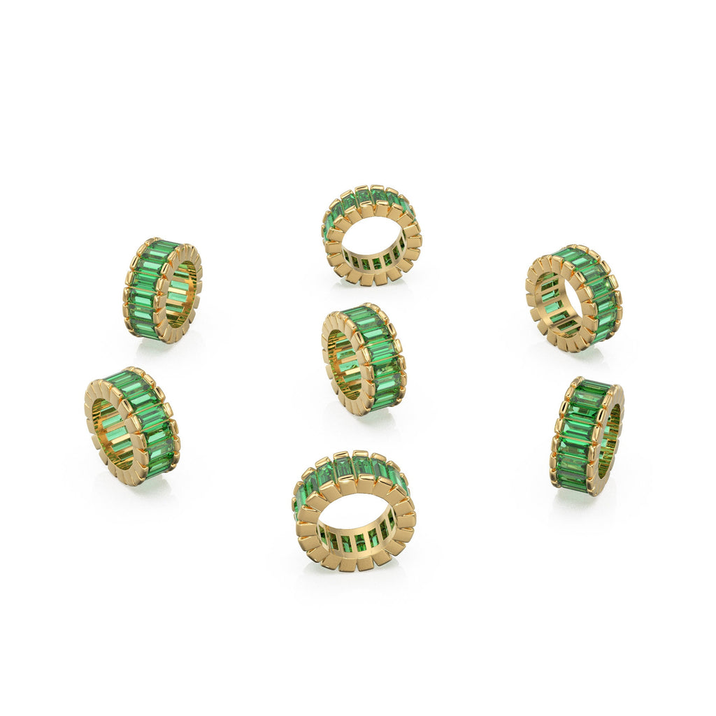 14k Real Baguette Green Emerald Gold Beads / Emerald Rondelle Bead / Emerald European Beads / Solid Gold Emerald Enhancer Spacer Findings