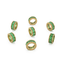 Load image into Gallery viewer, 14k Real Baguette Green Emerald Gold Beads / Emerald Rondelle Bead / Emerald European Beads / Solid Gold Emerald Enhancer Spacer Findings