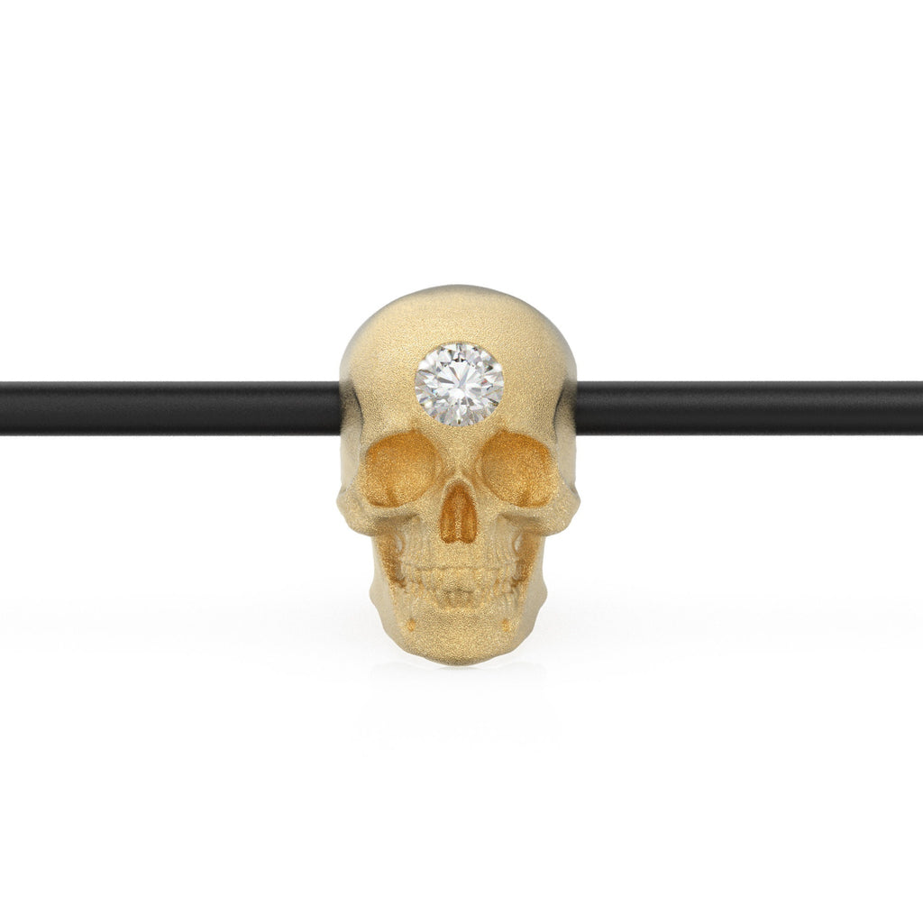 Skull Solid Italian Gold Diamond Beads, Charm Beads, Cranium Beads, Diamond Bracelet Bead, Matte Texture Necklace Skeleton Spacer charms