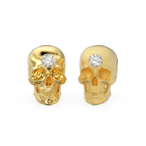 Skull Solid Italian Gold Diamond Beads, Charm Beads, Cranium Beads, Diamond Bracelet Bead, Matte Texture Necklace Skeleton Spacer charms - Jalvi & Co. 