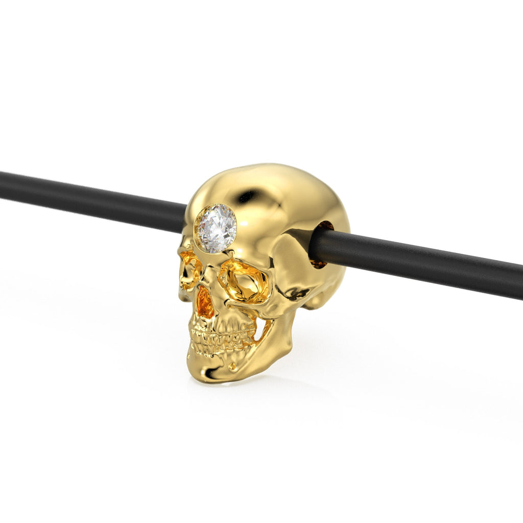 Skull Solid Italian Gold Diamond Beads, Charm Beads, Cranium Beads, Diamond Bracelet Bead, Matte Texture Necklace Skeleton Spacer charms