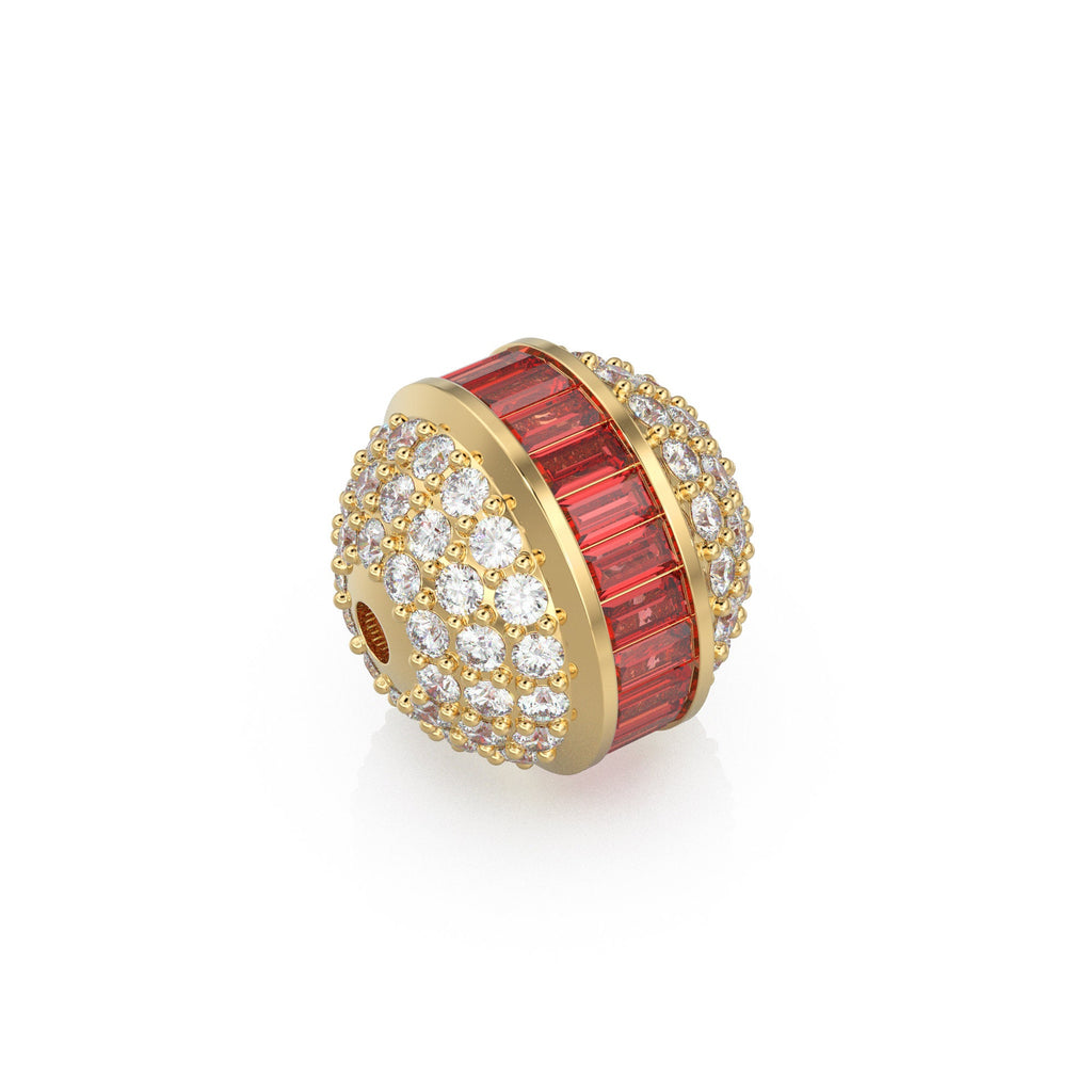 Ruby Baguette Diamond 14k 18k Solid Gold Beads / Pave Diamond Spacer Finding Beads / Ruby Jewelry Component Finding, Solid Gold Bead 12.6mm