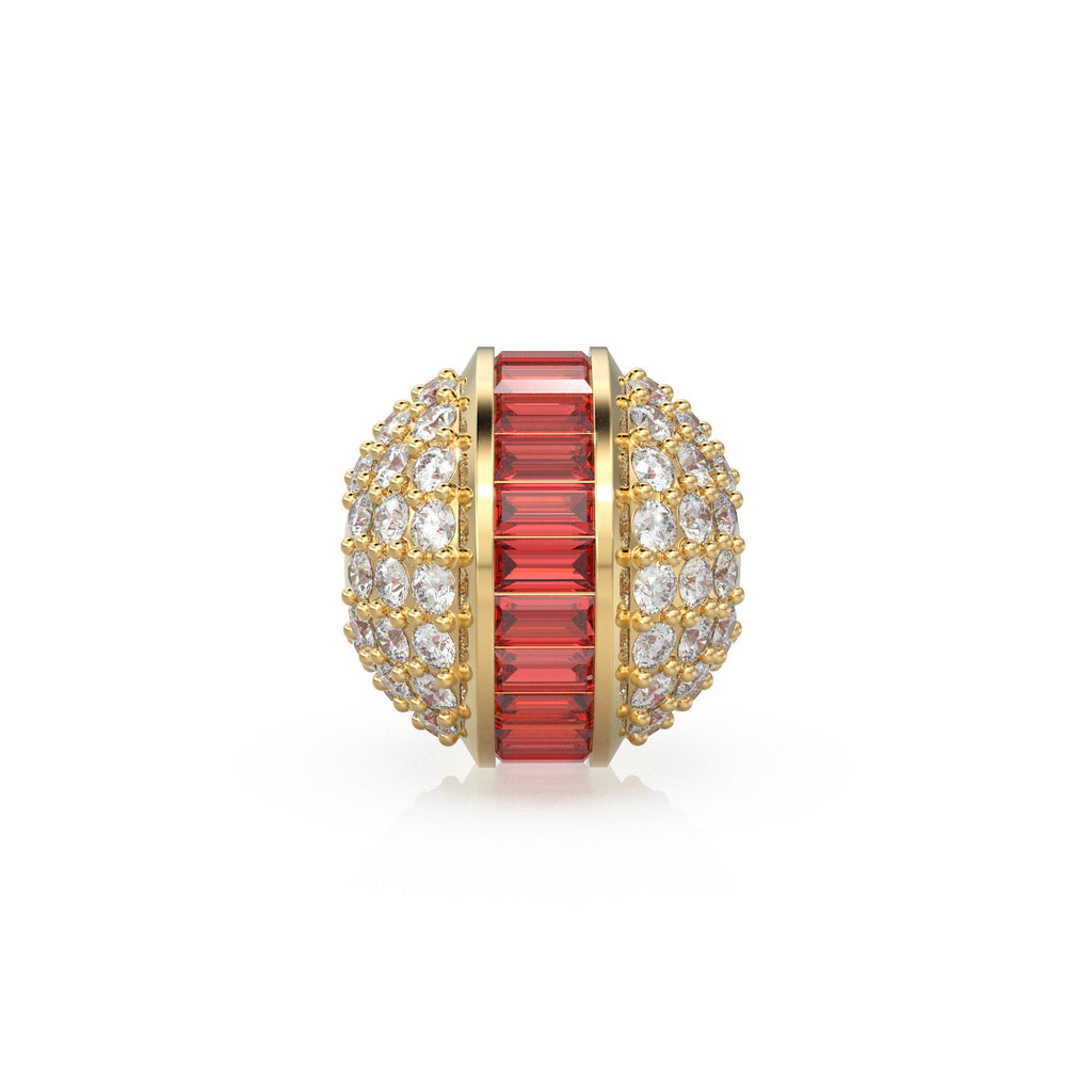 Ruby Baguette Diamond 14k 18k Solid Gold Beads / Pave Diamond Spacer Finding Beads / Ruby Jewelry Component Finding, Solid Gold Bead 12.6mm