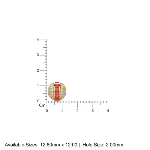 Ruby Baguette Diamond-14k 18k Solid Gold Beads / Pave Diamond Spacer Finding Beads / Ruby Jewelry Component Finding, Solid Gold Bead 12.6mm - Jalvi & Co. 