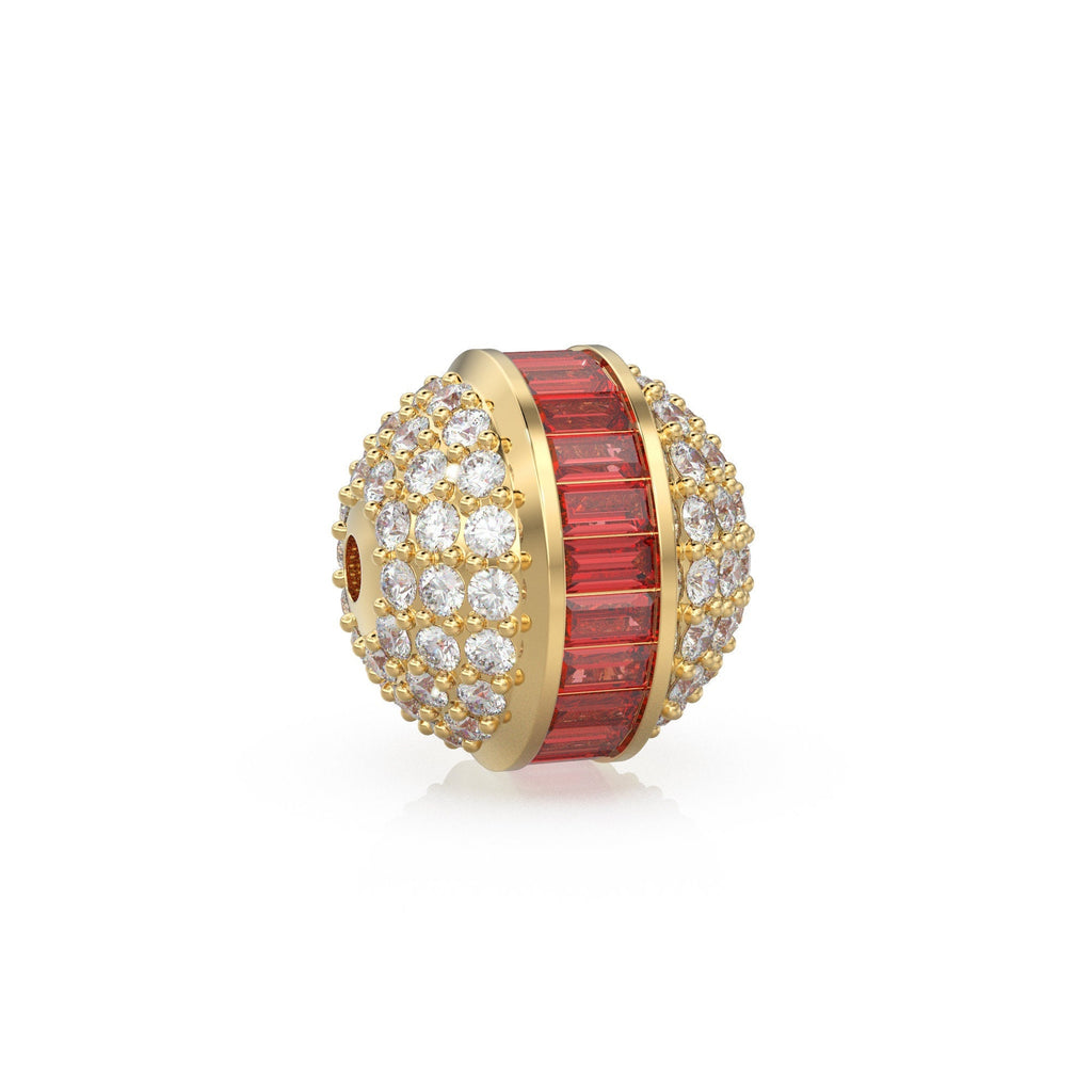 Ruby Baguette Diamond 14k 18k Solid Gold Beads / Pave Diamond Spacer Finding Beads / Ruby Jewelry Component Finding, Solid Gold Bead 12.6mm