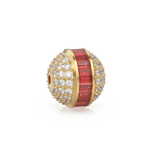 Ruby Baguette Diamond-14k 18k Solid Gold Beads / Pave Diamond Spacer Finding Beads / Ruby Jewelry Component Finding, Solid Gold Bead 12.6mm - Jalvi & Co. 