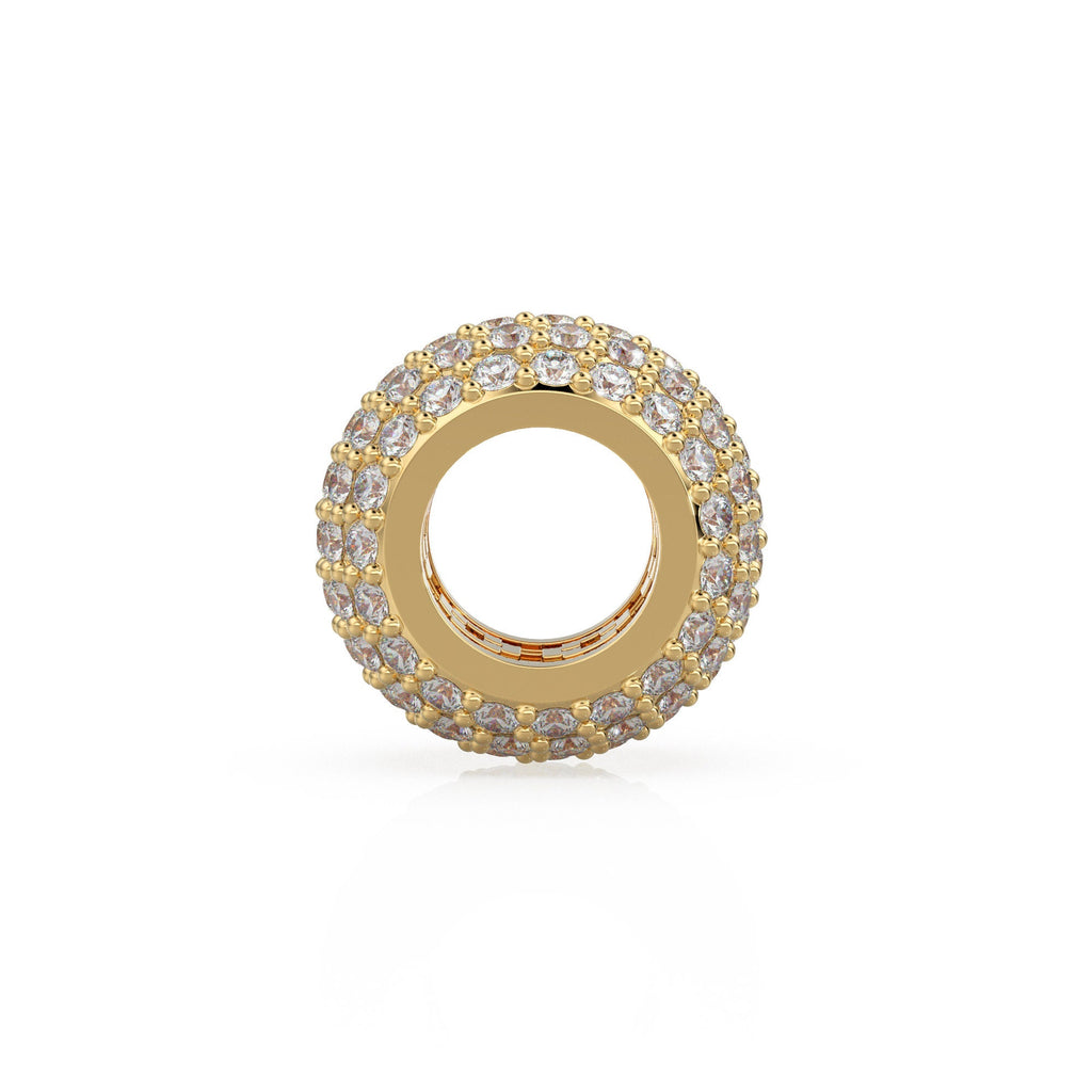 13.6mm 5 Row Dome 18k Solid Yellow Gold Diamond Eternity Rondelle Wheel Bead Pave / Large Hole 7mm Diamond Gold Rondelle Bead Finding Spacer