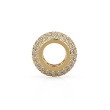 Load image into Gallery viewer, 13.6mm 5 Row Dome 18k Solid Yellow Gold Diamond Eternity Rondelle Wheel Bead Pave / Large Hole 7mm Diamond Gold Rondelle Bead Finding Spacer