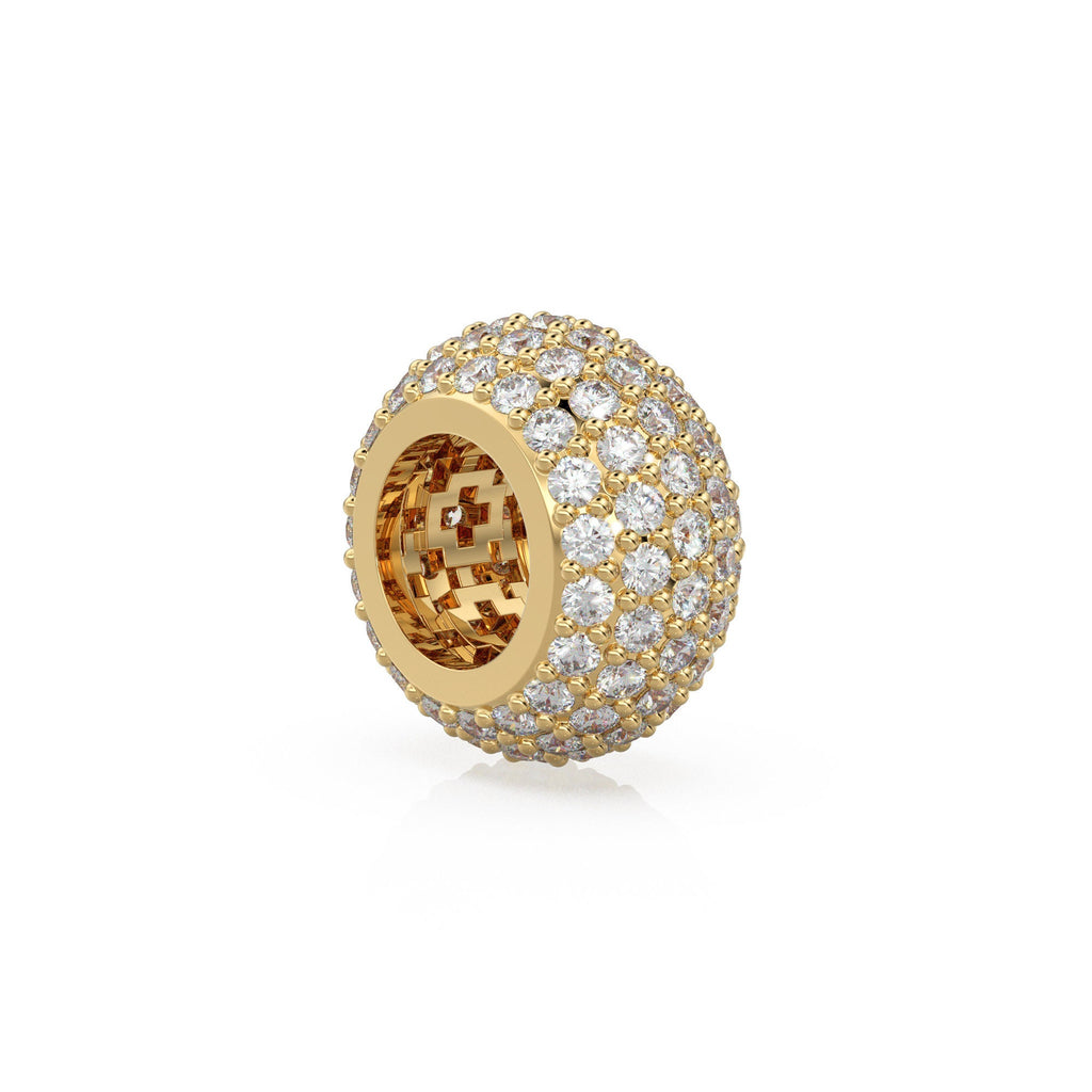 13.6mm 5 Row Dome 18k Solid Yellow Gold Diamond Eternity Rondelle Wheel Bead Pave / Large Hole 7mm Diamond Gold Rondelle Bead Finding Spacer