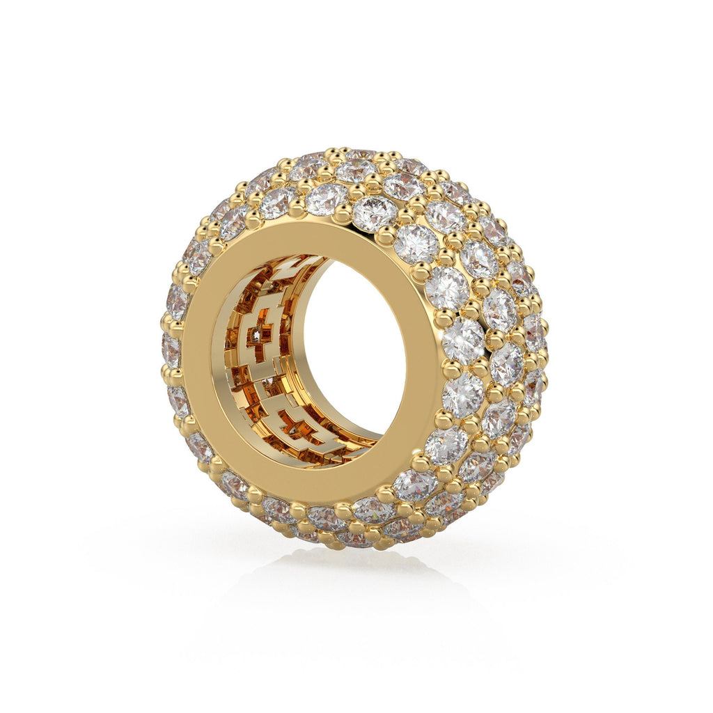 13.6mm 5 Row Dome 18k Solid Yellow Gold Diamond Eternity Rondelle Wheel Bead Pave / Large Hole 7mm Diamond Gold Rondelle Bead Finding Spacer