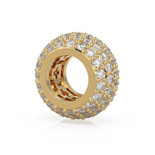 Load image into Gallery viewer, 13.6mm 5 Row Dome 18k Solid Yellow Gold Diamond Eternity Rondelle Wheel Bead Pave / Large Hole 7mm Diamond Gold Rondelle Bead Finding Spacer