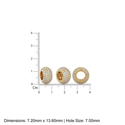 13.6mm 5 Row Dome 18k Solid Yellow Gold Diamond Eternity Rondelle Wheel Bead Pave / Large Hole 7mm Diamond Gold Rondelle Bead Finding Spacer - Jalvi & Co. 