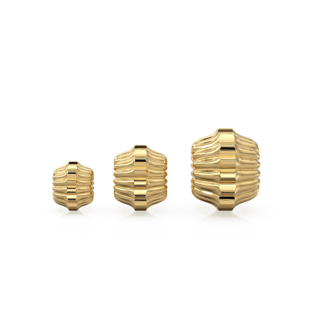 Lotus Flower 18k Solid Gold Spacer Beads / 14k Jewelry Making Corrugated Supplies / Fluted Ribbed Handmade Gold Wheel Tyre Findings