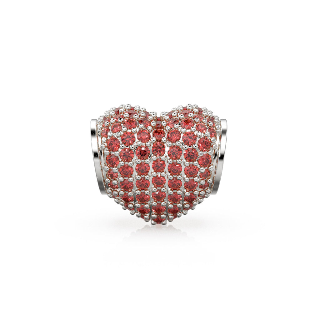 12.3mm Heart Pave Red Ruby Solid Gold Spacer Beads / Large Hole 4.6mm Love Ruby 18k Gold Heart Bead Finding Spacer St Patricks Day