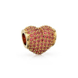 12.3mm Heart Pave Red Ruby Solid Gold Spacer Beads / Large Hole 4.6mm Love Ruby 18k Gold Heart Bead Finding Spacer St Patricks Day