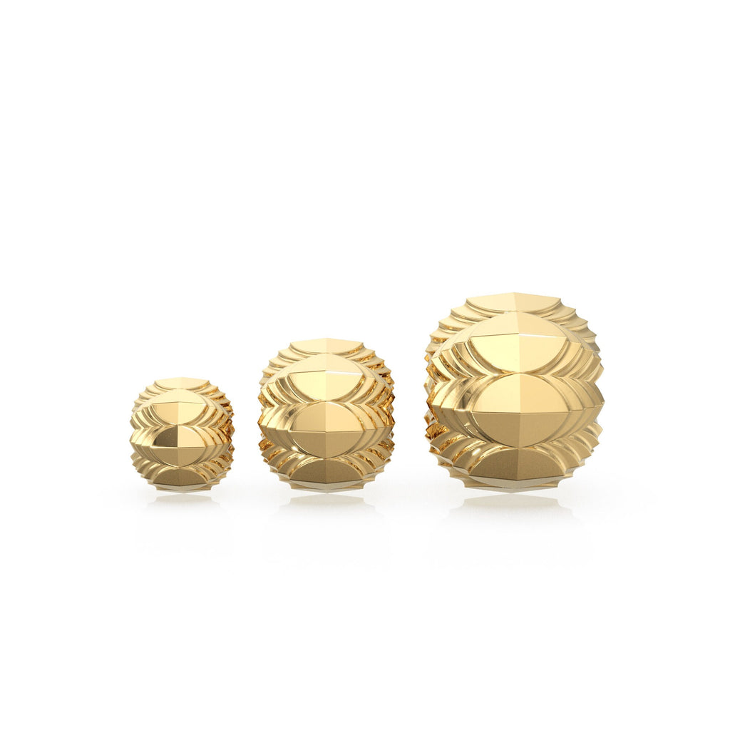 Dragon Egg Round 18k Solid Gold Spacer Beads / 14k Jewelry Making Corrugated Supplies / Geometric Faceted Handmade Gold Wheel Tyre Findings