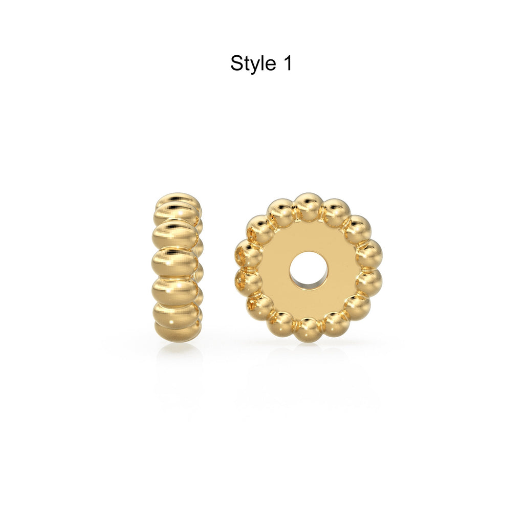 14K Solid Italian Gold Rondels, Charm Rondelle, 18k Gold Roundel, Rope Twisted, Round Wheel Tyre, Beaded Texture Rondelle spacer charms