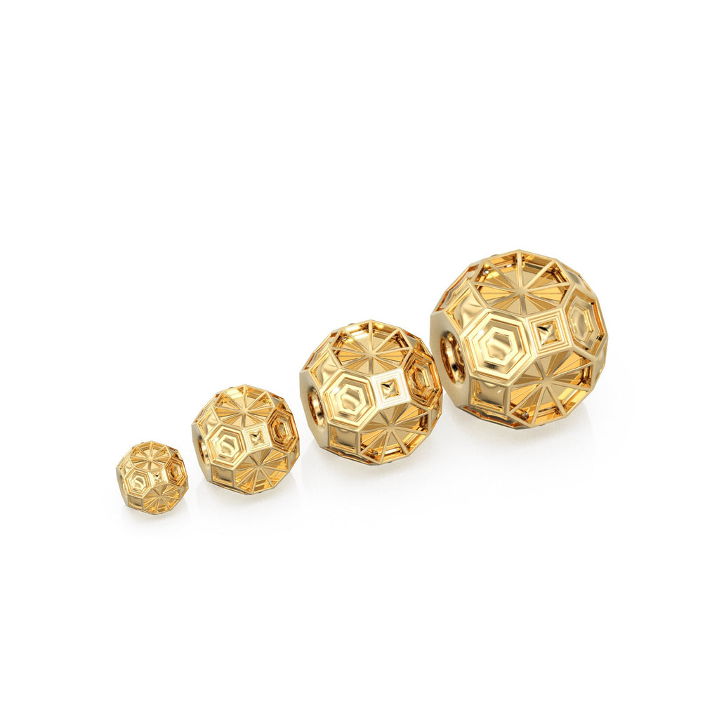 Geometric Hexagon Cube 18k Solid Gold Spacer Beads / 14k Jewelry Making Faceted Supplies / Polyhedral Intricate Handmade Gold Box Findings