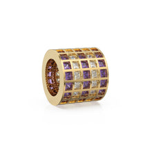 Load image into Gallery viewer, 14k Yellow Gold Diamond Amethyst Charm, Amethyst Wheel Charm, Round Charm Holder, Eternity Round Purple Band Connector, February Birthstone