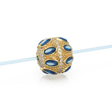 Load image into Gallery viewer, Blue Moonstone and Diamond 18k Solid Gold Tribal Look Spacer Finding Bead, Diamond and Turquoise Bead, Diamond Finding, Solid Gold Bead 13mm