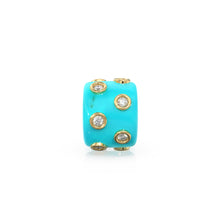 Load image into Gallery viewer, Blue Sky Turquoise Real Diamond 18k Solid Gold Eternity Rondelle Wheel Spacer Large Hole Necklace Charm Beads