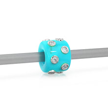 Load image into Gallery viewer, Blue Sky Turquoise Real Diamond 18k Solid Gold Eternity Rondelle Wheel Spacer Large Hole Necklace Charm Beads