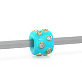 Blue Sky Turquoise Real Diamond 18k Solid Gold Eternity Rondelle Wheel Spacer Large Hole Necklace Charm Beads