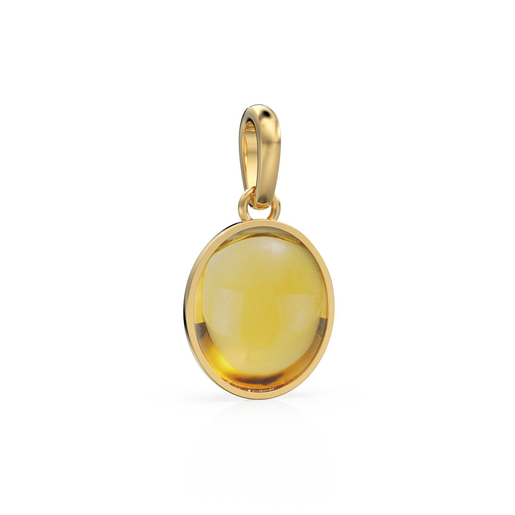 Gold Citrine Oval Cabochon Solid Gold Charm / Natural Yellow Citrine Gemstone Handmade Gold Pendant / 14k Yellow Gold November Birthstone