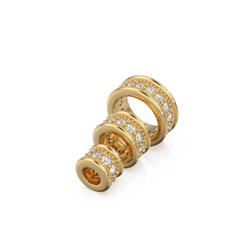 Diamond Eternity 18k Solid Yellow Gold Rondelle Wheel Bead Finding Spacer / Gold Rondelle Bead / Diamond Rondelle Finding