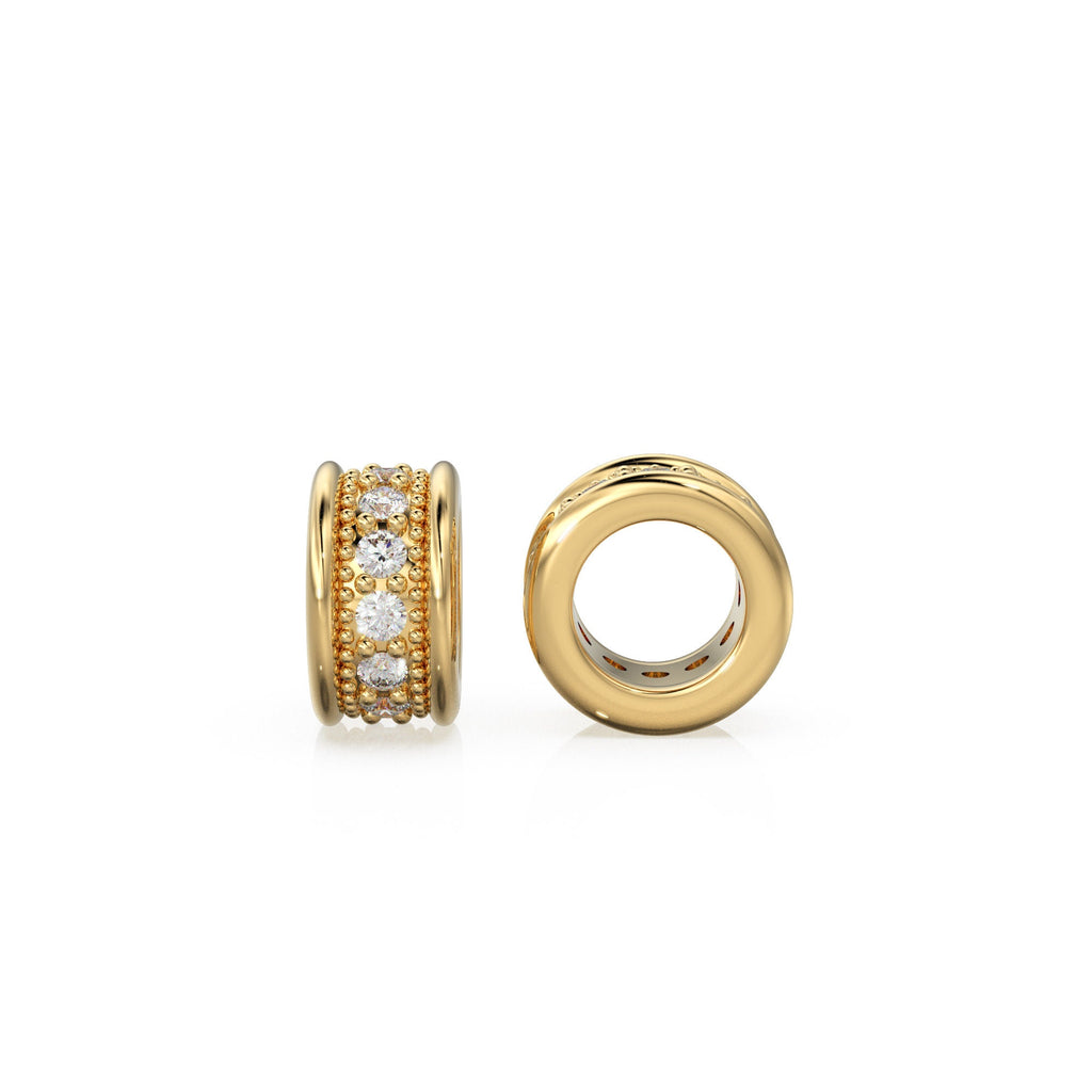 Diamond Eternity 18k Solid Yellow Gold Rondelle Wheel Bead Finding Spacer / Gold Rondelle Bead / Diamond Rondelle Finding