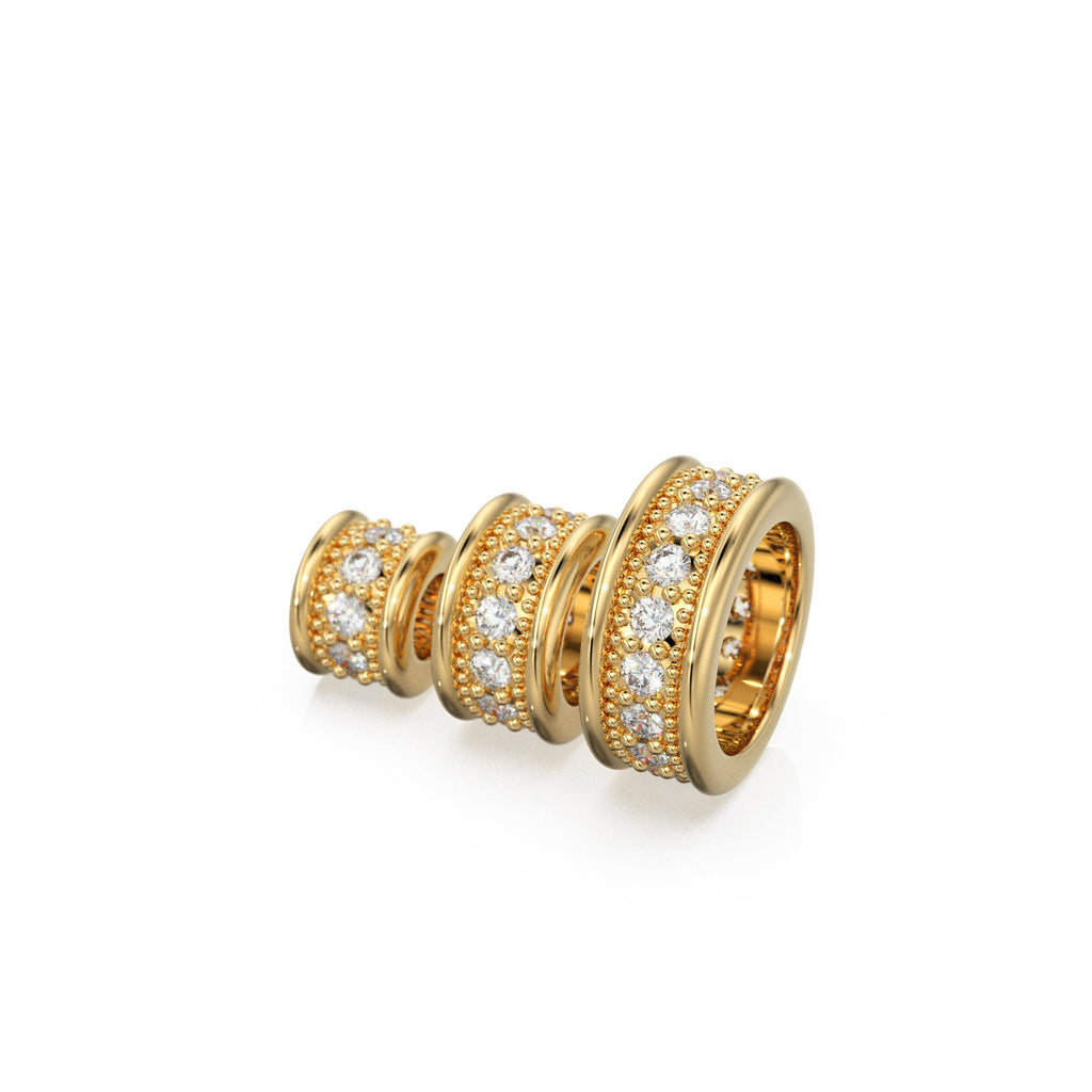 Diamond Eternity 18k Solid Yellow Gold Rondelle Wheel Bead Finding Spacer / Gold Rondelle Bead / Diamond Rondelle Finding