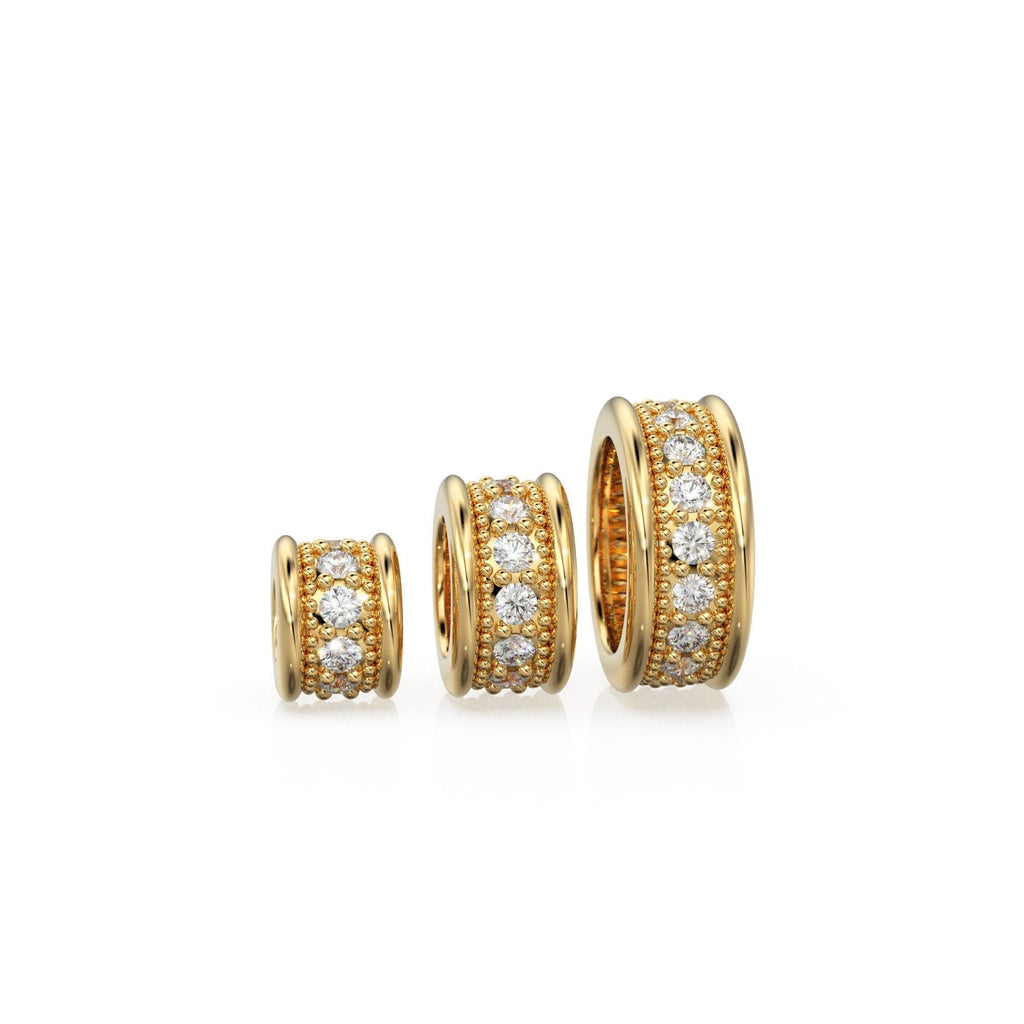 Diamond Eternity 18k Solid Yellow Gold Rondelle Wheel Bead Finding Spacer / Gold Rondelle Bead / Diamond Rondelle Finding