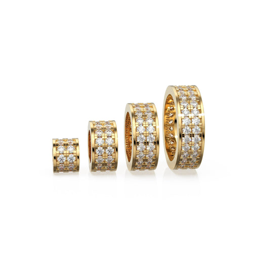 2 Row Diamond Eternity 18k Solid Yellow Gold Rondelle Wheel Bead Spacer / Gold Rondelle Bead / French Micro Pave Diamond Rondelle Finding - Jalvi & Co. 