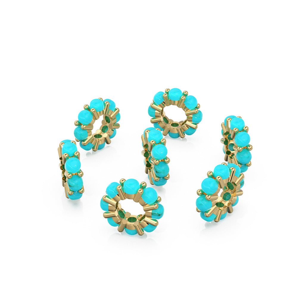 10mm Sleeping Beauty Turquoise Solid Gold Bead Spacer Finding, Designer 14k Turquoise Spacer, Gold Finding, Gemstone Solid Gold Beads