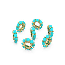 Load image into Gallery viewer, 10mm Sleeping Beauty Turquoise Solid Gold Bead Spacer Finding, Designer 14k Turquoise Spacer, Gold Finding, Gemstone Solid Gold Beads