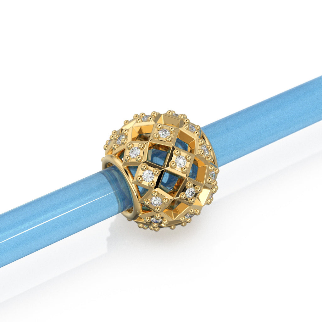 3 row Diamond 18k Solid Gold Large Hole Beads / Jewelry Making Findings for Necklace or Charm Bracelet