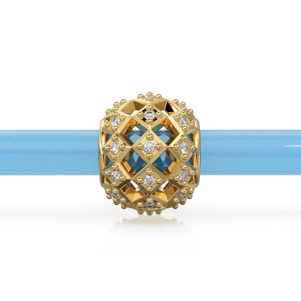 3 row Diamond 18k Solid Gold Large Hole Beads / Jewelry Making Findings for Necklace or Charm Bracelet