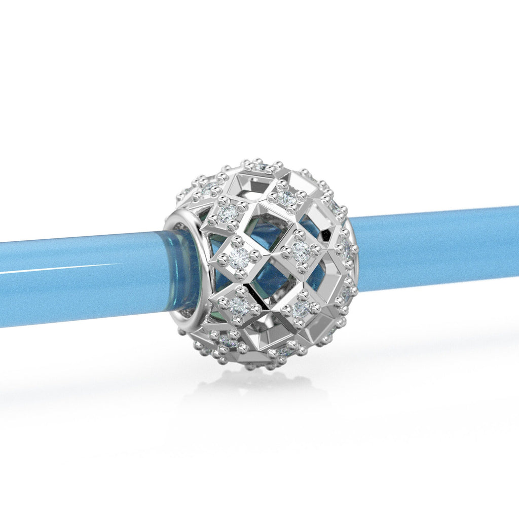 3 row Diamond 18k Solid Gold Large Hole Beads / Jewelry Making Findings for Necklace or Charm Bracelet