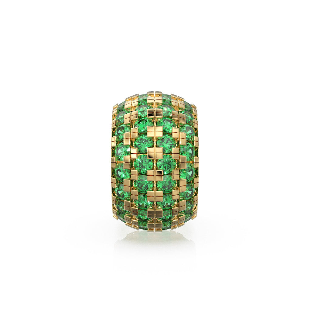 14K Large Solid Italian Gold Emerald Rondels, Charm Roundel, Emerald, Enhancer Charm, Pave set Emerald, Texture Rondelle spacer charms