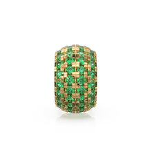 Load image into Gallery viewer, 14K Large Solid Italian Gold Emerald Rondels, Charm Roundel, Emerald, Enhancer Charm, Pave set Emerald, Texture Rondelle spacer charms