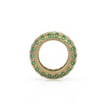 Load image into Gallery viewer, 14K Large Solid Italian Gold Emerald Rondels, Charm Roundel, Emerald, Enhancer Charm, Pave set Emerald, Texture Rondelle spacer charms