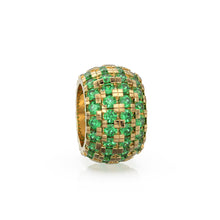 Load image into Gallery viewer, 14K Large Solid Italian Gold Emerald Rondels, Charm Roundel, Emerald, Enhancer Charm, Pave set Emerald, Texture Rondelle spacer charms